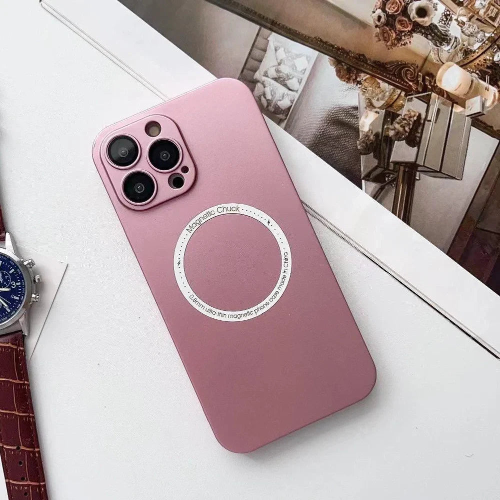 Magnetic matte phone case in Dark Night Purple colour showing ultra-thin 0.8mm profile and MagSafe compatibility