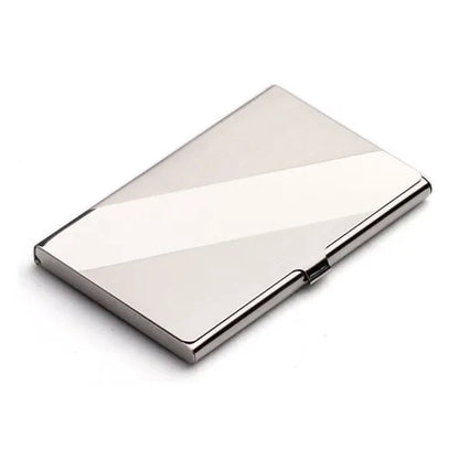 304 stainless steel business card case with geometric laser etching and brushed mirror finish.