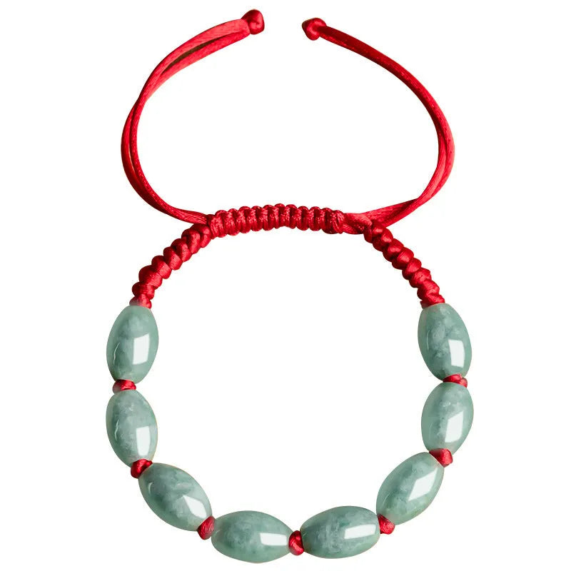 Jade national style bracelet with dark green men's and red women's versions including authenticity certificate