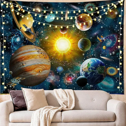 Digital printing colourful starry art wall tapestry with detailed star patterns on polyester fibre material