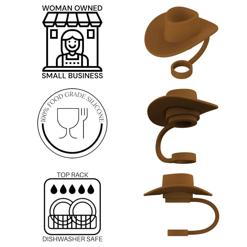 Stylish Cowboy Hat Straw Covers - Reusable drink toppers made from premium silicone for outdoor fun and fresh beverages