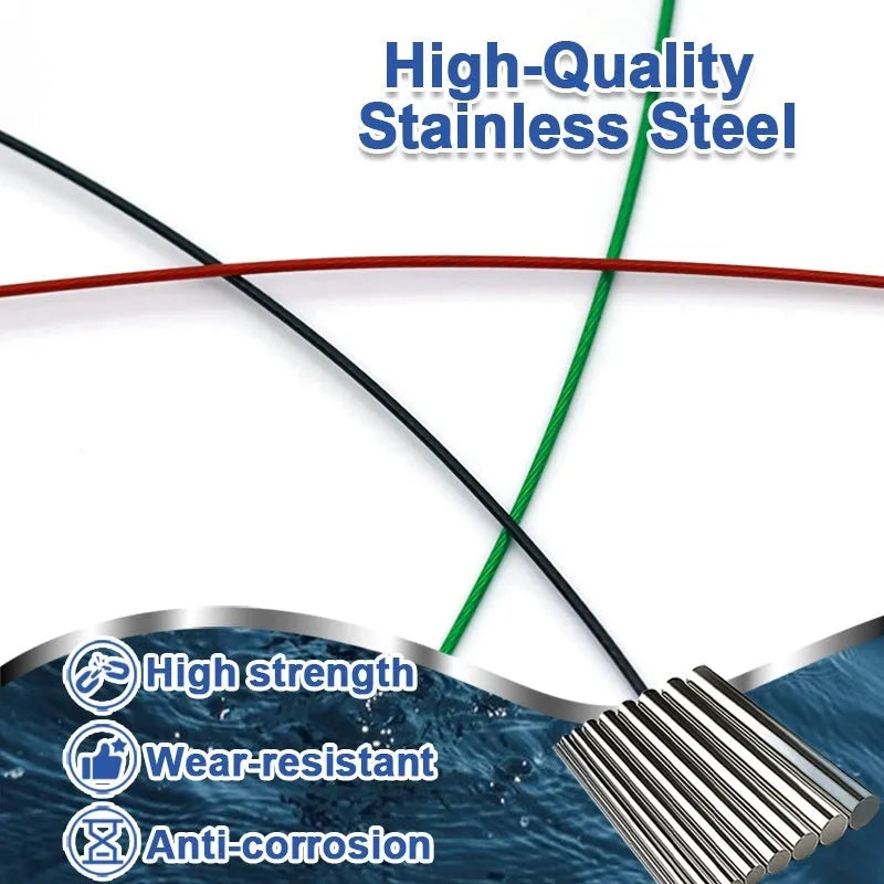 Anti-bite steel wire fishing gear accessories with a 54cm length and double buckle pin design for securing tackle against sharp-toothed fish, featuring copper steel wire stainless steel construction in green, black, or red.
