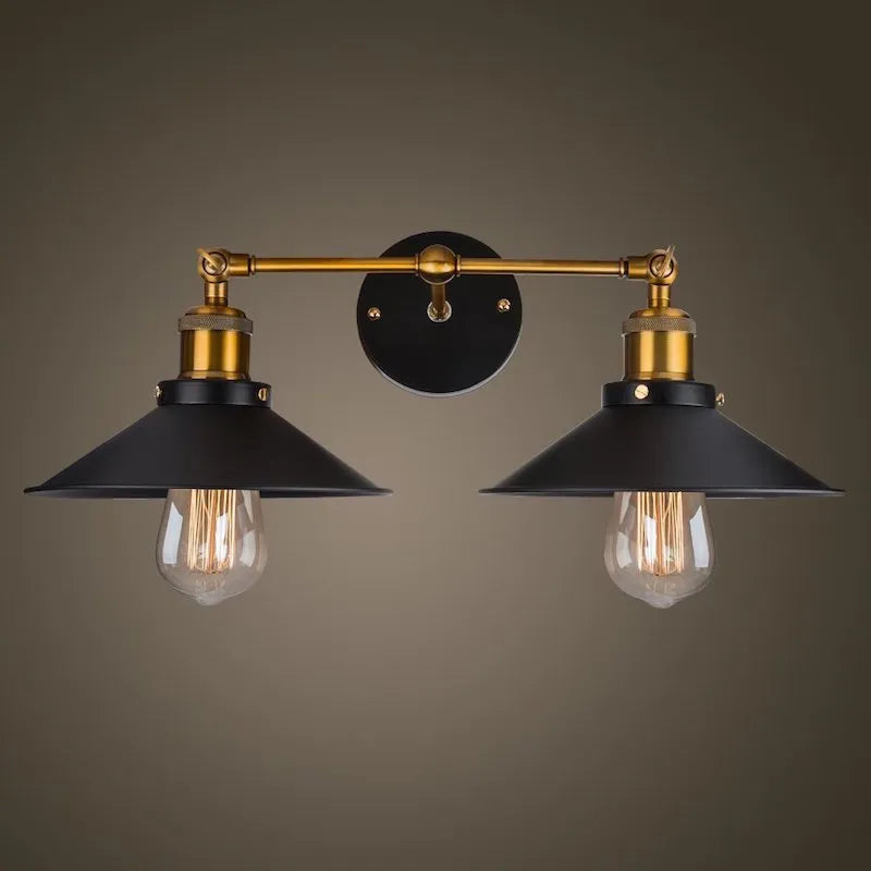 American retro industrial style wall lamp iron craft double head black ceiling light for corridor living room bedroom study courtyard dining room bathroom entrance balcony hotel guest room decoration with Edison bulb compatibility