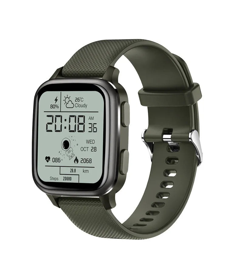 Smart bracelet in black with aluminium alloy case, showing heart rate monitor and Bluetooth calling features