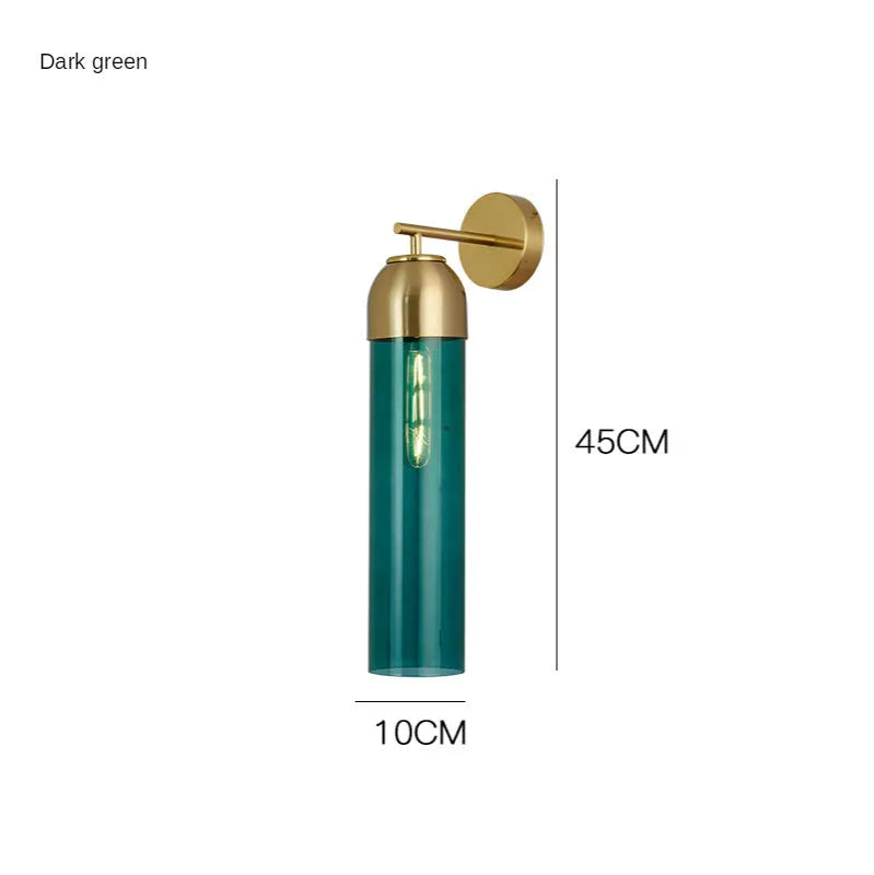 Nordic postmodern glass wall lamp in choice of five colours with 40cm long shade
