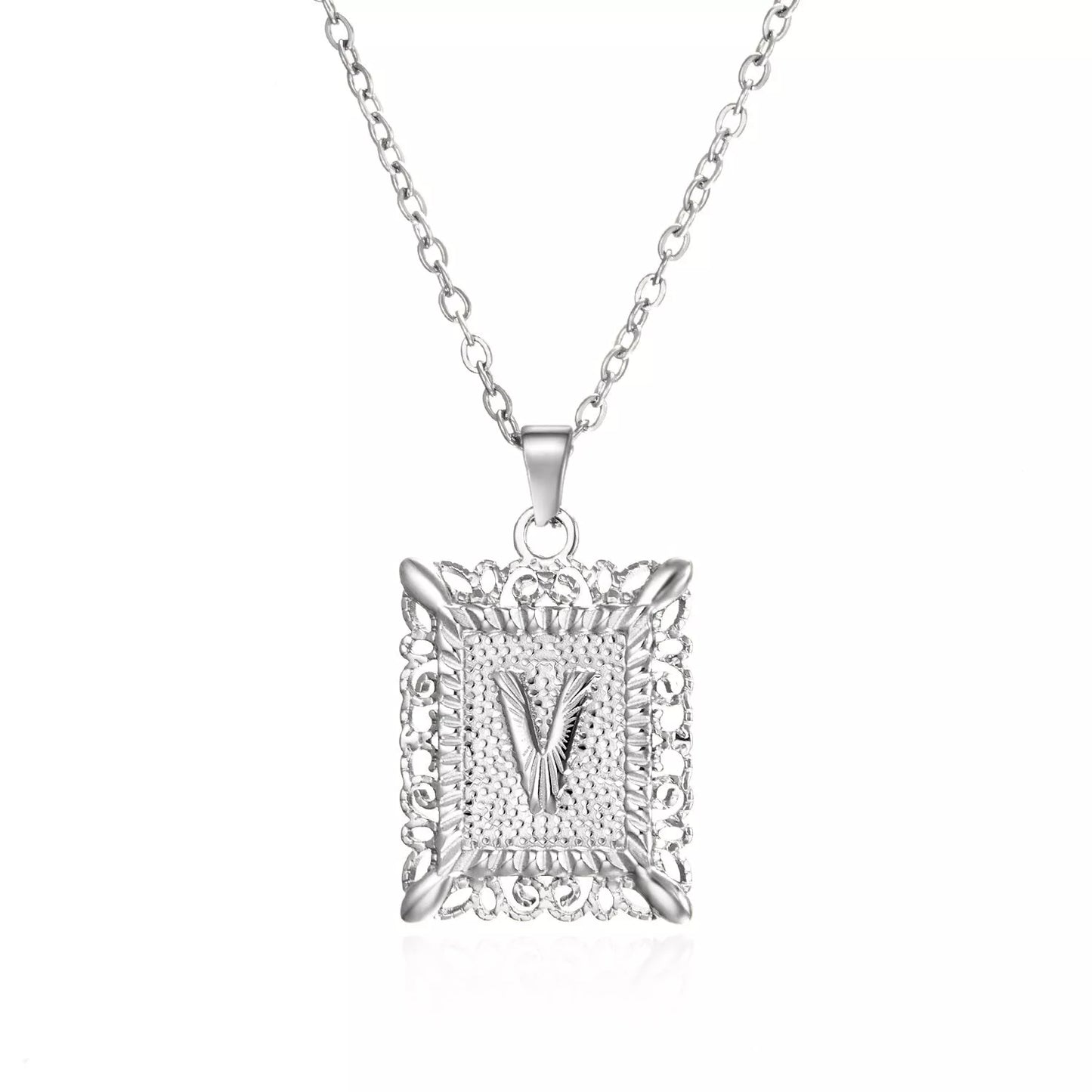 Personalized initial letter necklace in gold or steel, featuring any letter from A to Z