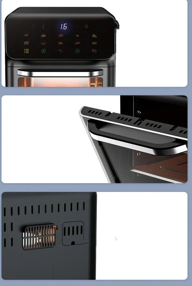 Black 6L visual intelligent air fryer with EU plug, 1350W power for family cooking