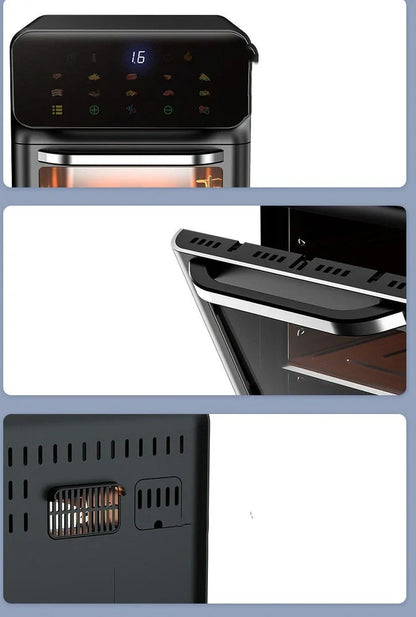 Black 6L visual intelligent air fryer with EU plug, 1350W power for family cooking