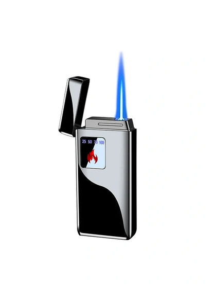 Black electronic lighter with touch-screen charging interface and adjustable flame control