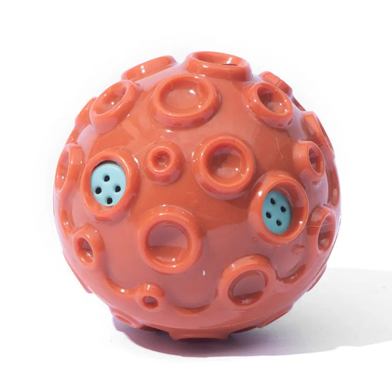 Colourful dog toy ball with meteorite-shaped bumps for aggressive chewers and anxiety relief