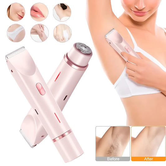 Pink 2-in-1 women's electric body hair shaver and trimmer for private pubic hair grooming