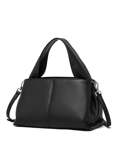 Women's genuine cowhide retro texture messenger bag in horizontal square shape, shown in apricot colour with double shoulder straps.