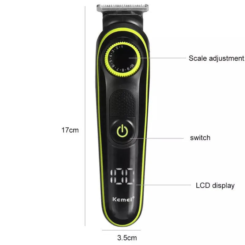 Black rechargeable electric hair clipper set with stainless steel blade and automatic grinding head