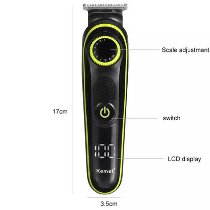 Black rechargeable electric hair clipper set with stainless steel blade and automatic grinding head
