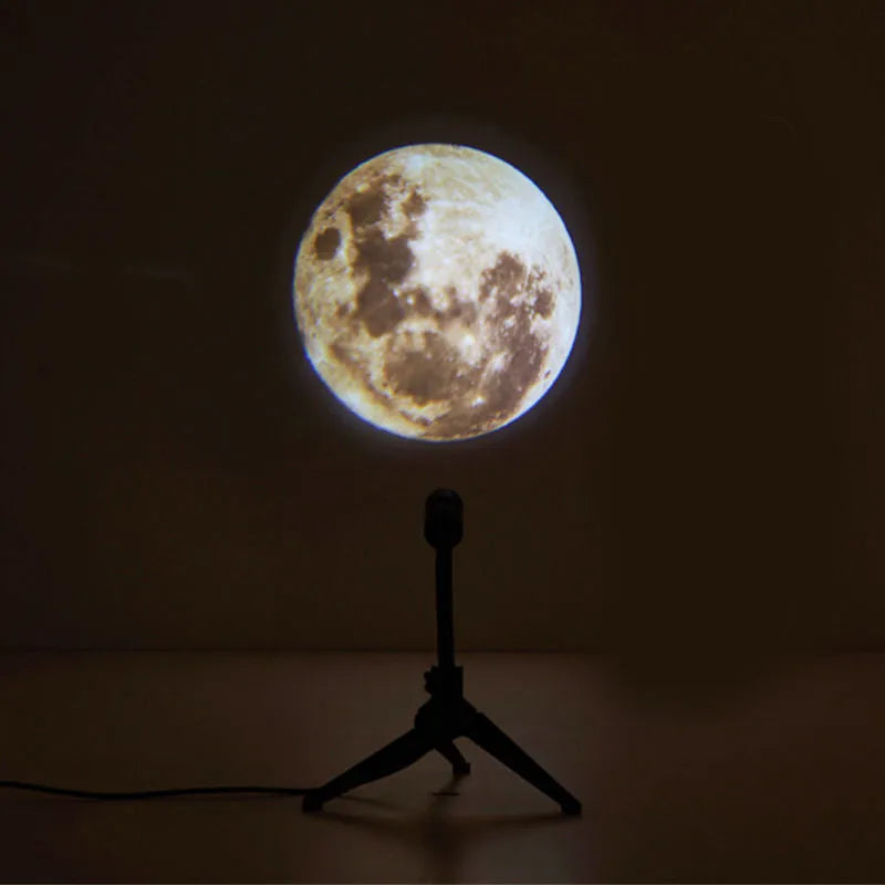 A star projector lamp showing an earth projection on a wall, with its flexible hose bracket allowing adjustable angles.