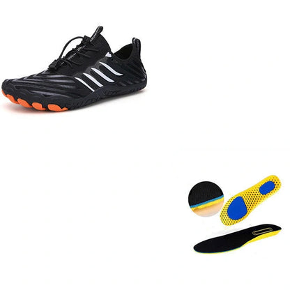 Leisure swimming wading shoes with non-slip rubber sole in grey, black, white, and moonlight colors