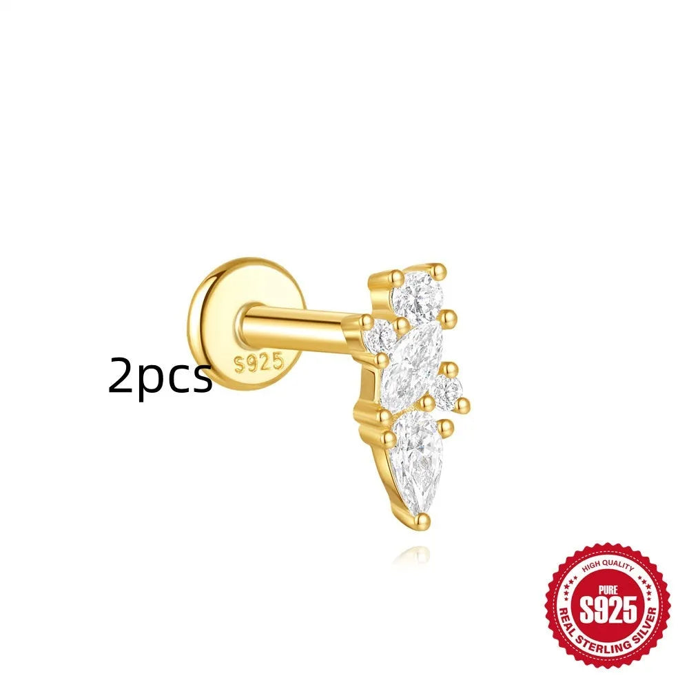 S925 sterling silver geometric kite earrings with rhinestone chain tassel in gold plating