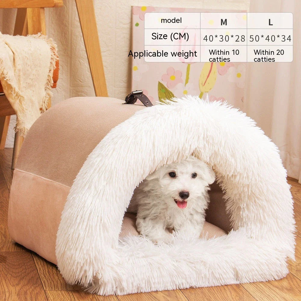Cozy Canine Retreat: Portable Plush Pet Nest with Semi-Enclosed Design for Autumn and Winter
