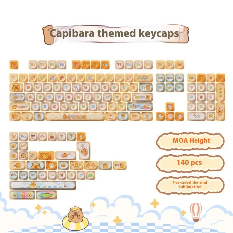 Sublimation printed cartoon pig party theme mechanical keyboard keycap full set on a keyboard