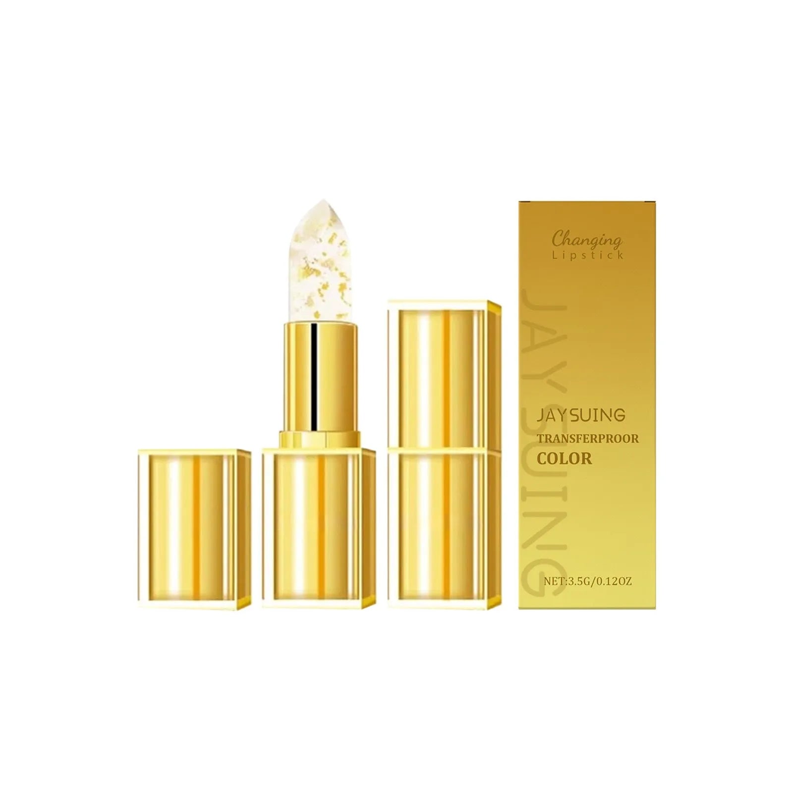Gold foil nourishing lipstick in 2.6cm square case with 3.5g net content