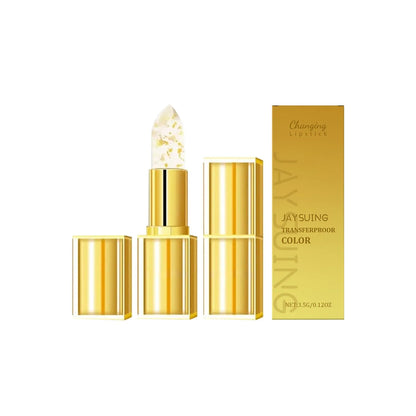 Gold foil nourishing lipstick in 2.6cm square case with 3.5g net content