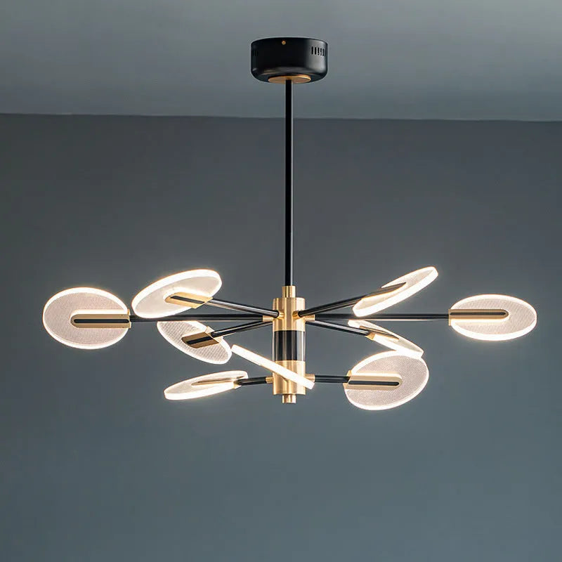 Nordic iron frame chandelier with multiple acrylic shades in a pendant design
