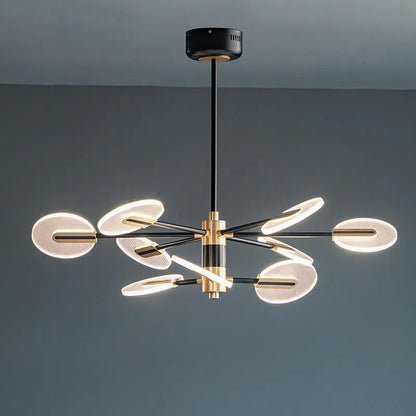 Nordic iron frame chandelier with multiple acrylic shades in a pendant design