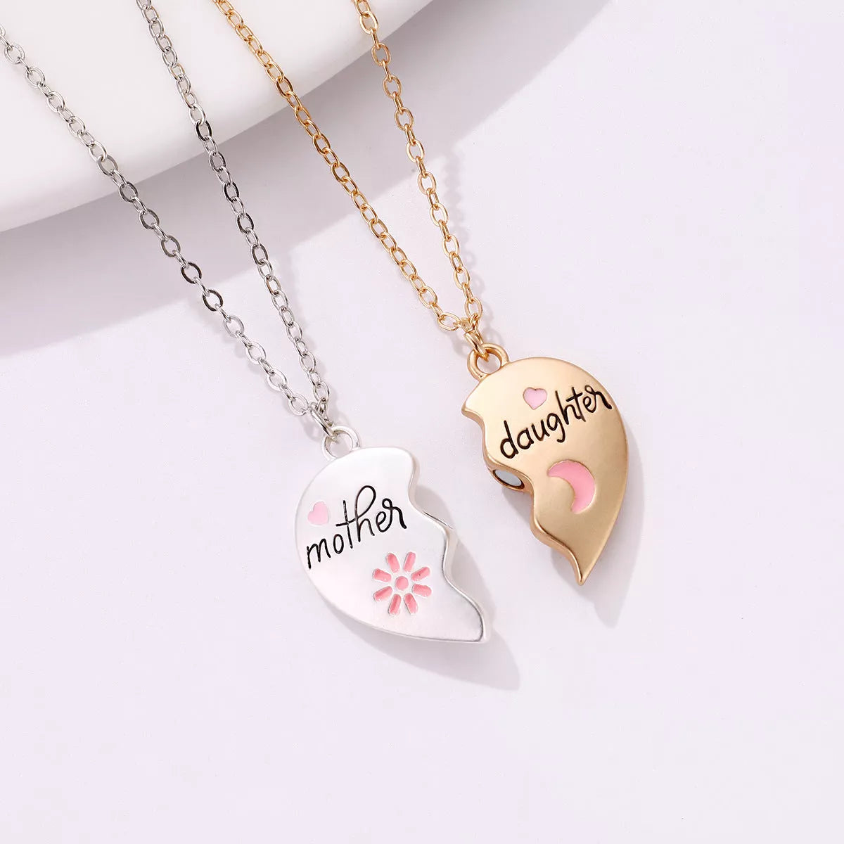 Mother Daughter Matching Heart Necklace Set with Magnetic Pendant and Adjustable Chain