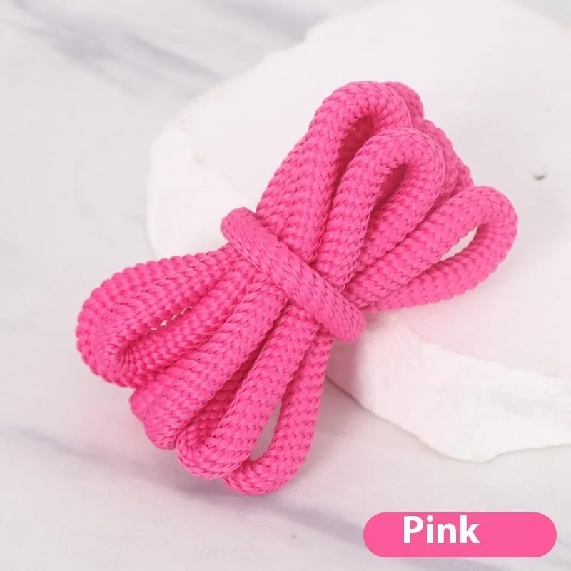 Round braided cotton shoelaces in multiple colours showing width and length options on a white background.