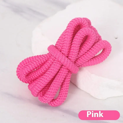 Round braided cotton shoelaces in multiple colours showing width and length options on a white background.