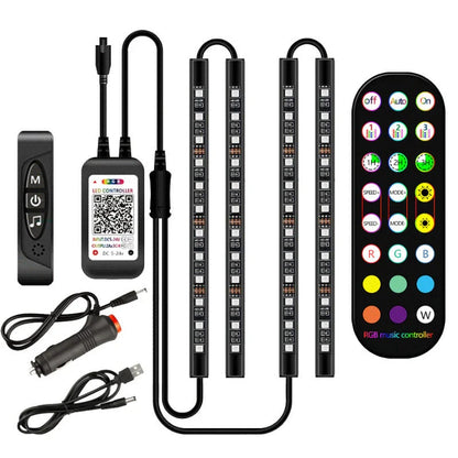 Stylish decorative car interior LED lights with wireless remote control and music-sync feature for customizable ambient lighting