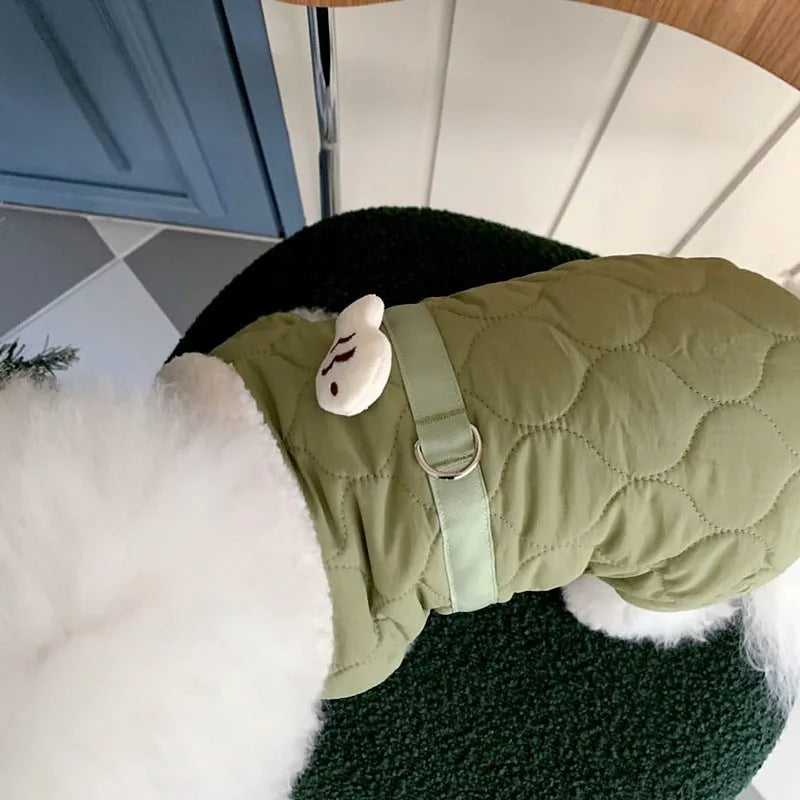 Dog four-legged cotton-padded clothes in small green fish or small white fish, sizes XS to XL