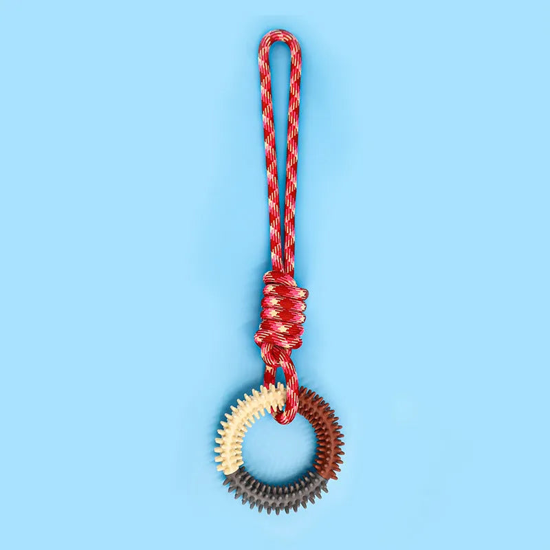 43cm blue braided rope dog toy with knot design for puppy chewing and dental health