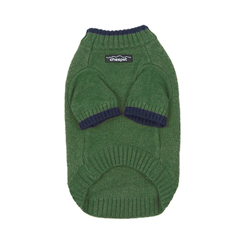 British style wool pet sweater with contrast colour legs for dogs and cats in Crown Blue, Flower Green Yellow, and Yellow Apricot