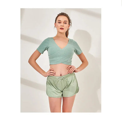 Cotton sports running yoga clothes set in navy blue, smoke pink or water green, sizes L M S