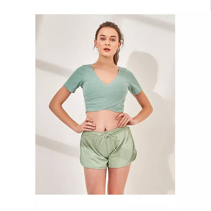 Cotton sports running yoga clothes in water green, smoke pink, and navy blue