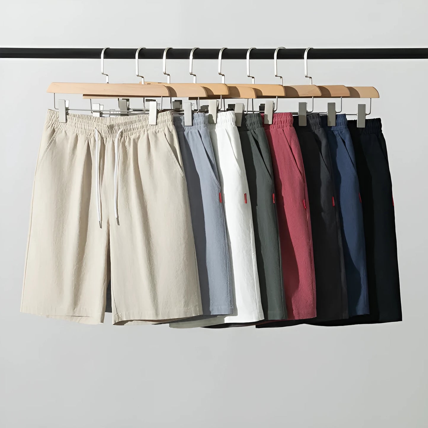 Chinese-style solid colour cropped pants with drawstring waist in cotton linen blend fabric