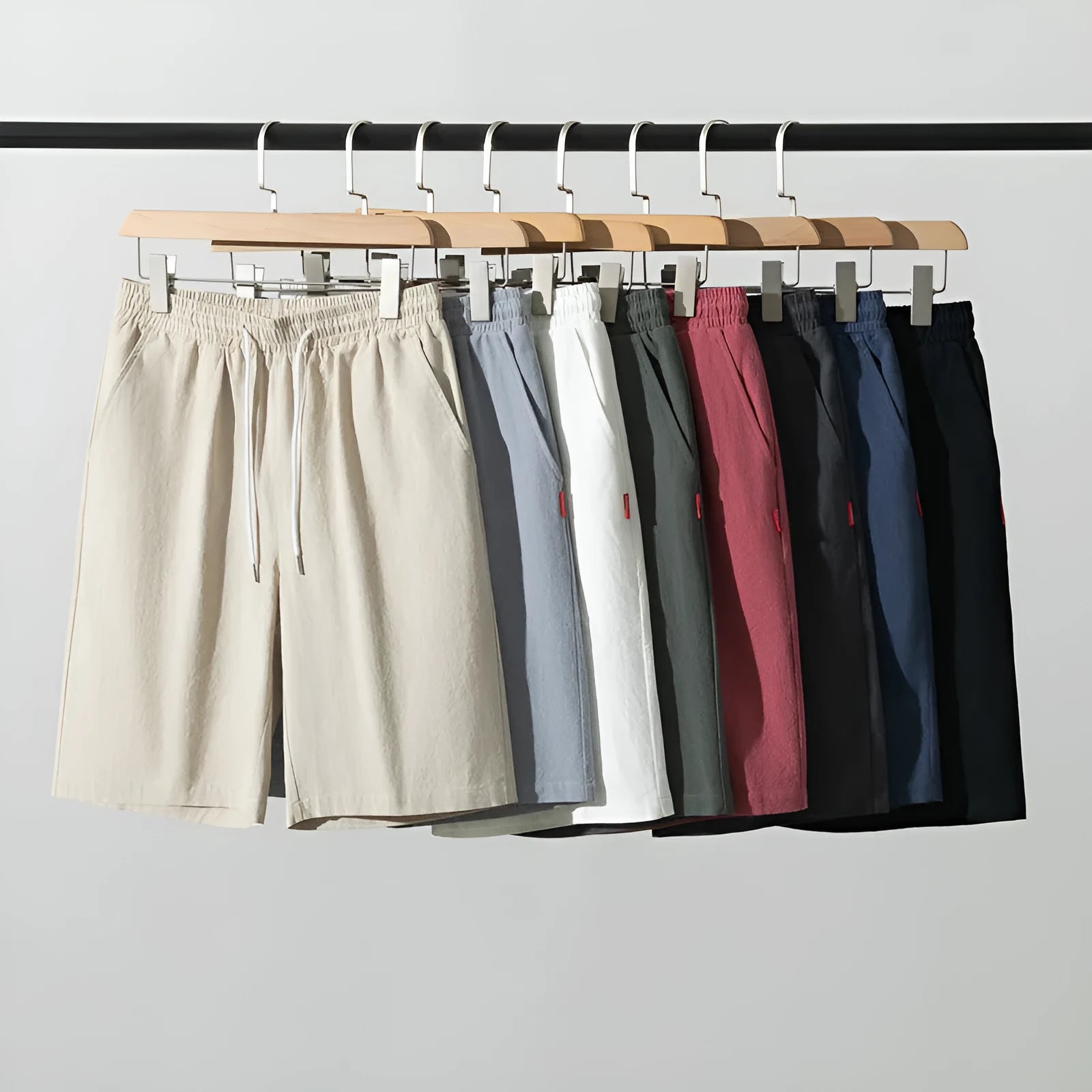 Chinese-style solid colour cropped pants with drawstring waist in cotton linen blend fabric