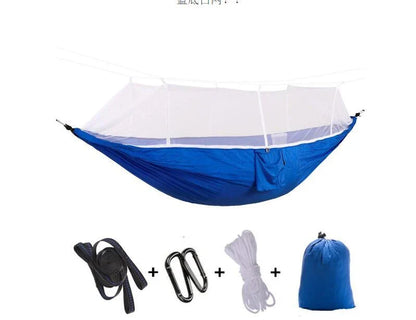 Lightweight and portable parachute hammock with mosquito net for outdoor relaxation