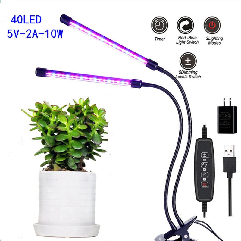 Adjustable USB plant growth light with timer for indoor gardening