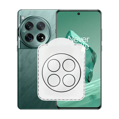 Tempered glass camera lens protector with black ring for OnePlus 12, Find N3, and OnePlus 11 phones.