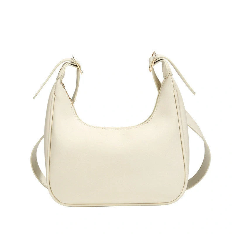 Stylish Women's PU Crescent Crossbody Bag in white and black