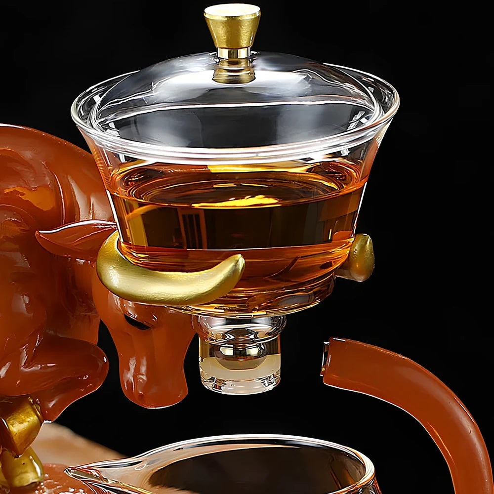 Niu Zhuan Qiankun glass semi-automatic tea maker in green bull, 2700g borosilicate with 1-litre capacity for even steeping