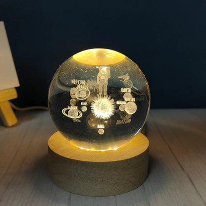 White crystal ball night light with USB plug showing uniform illumination and decorative design options