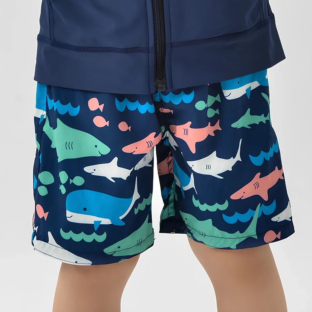 Children's quick-dry swimming trunks with cactus pattern, elastic waistband, boxer-style design