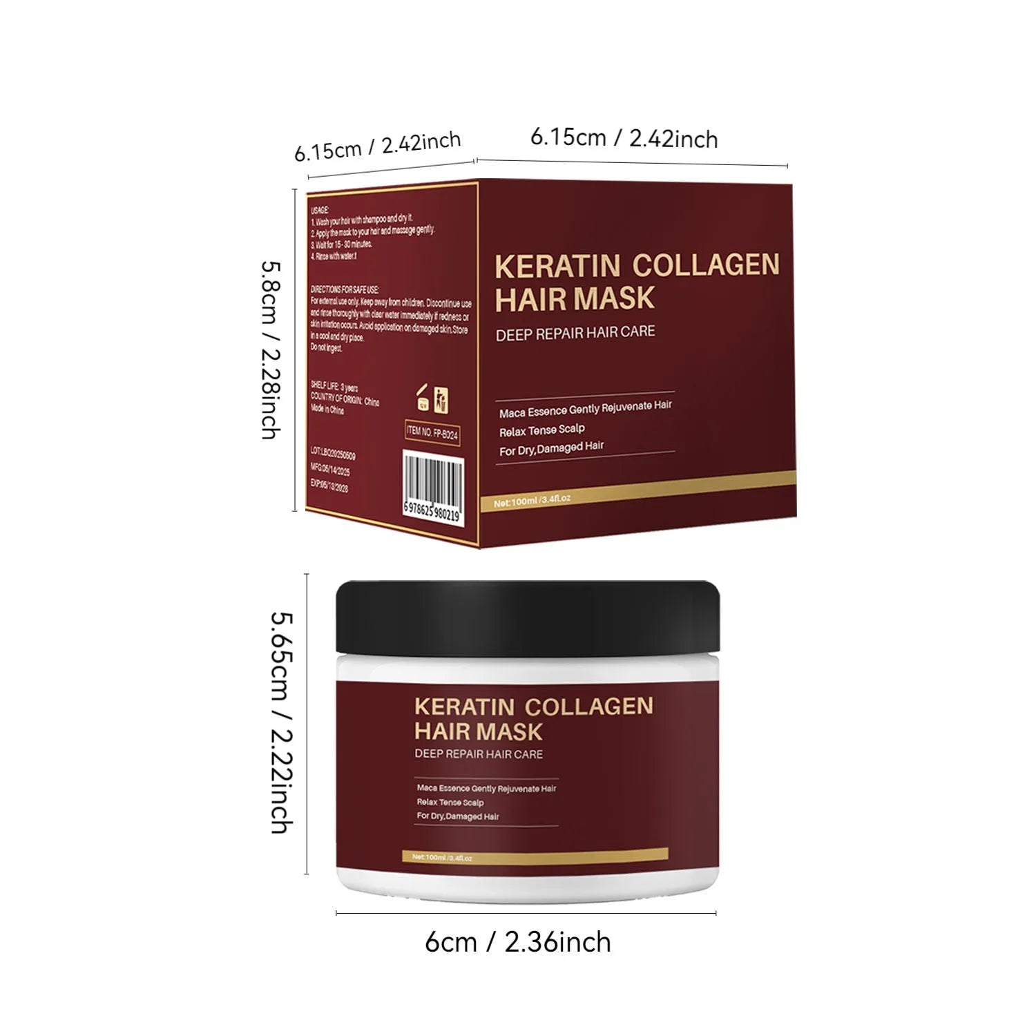 100ml tub of collagen hair mask for moisturising and strengthening dry hair