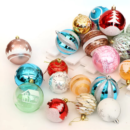 Hand-painted 6cm Christmas tree baubles in red, gold, silver and blue colours