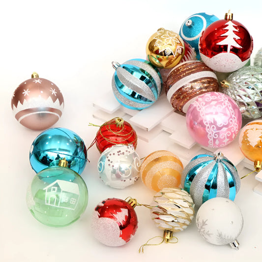 Hand-painted 6cm Christmas tree baubles in red, gold, silver and blue colours