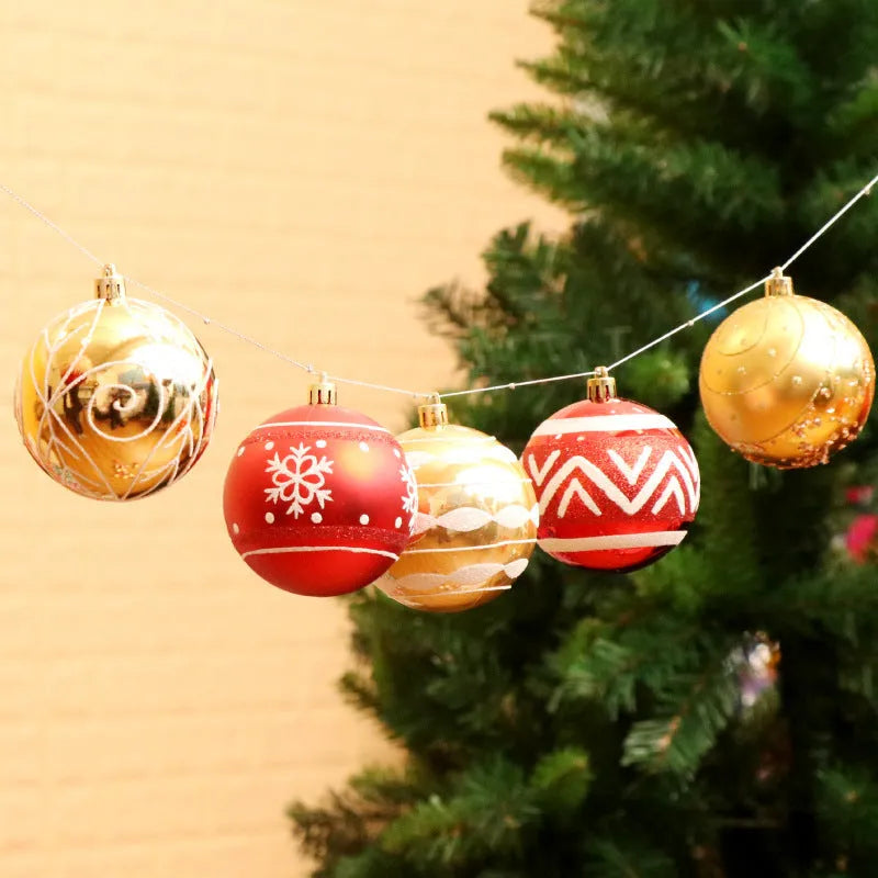 Hand-painted 6cm Christmas tree baubles in red, gold, silver and blue colours
