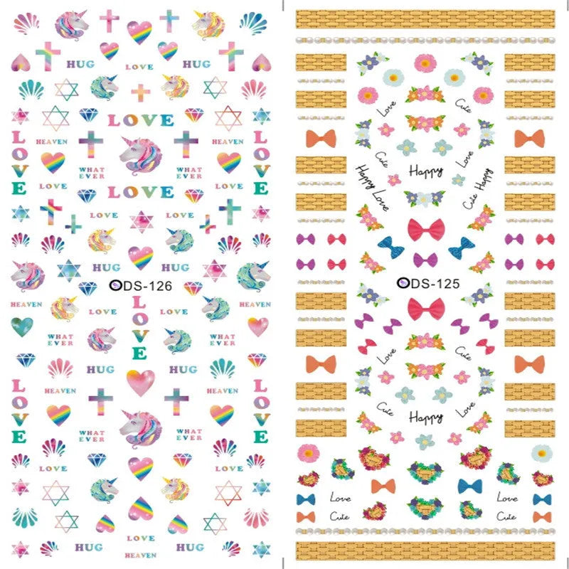 Watermark nail sticker decal sheet with transparent scratch-resistant film and colour options DS103 to DS125.